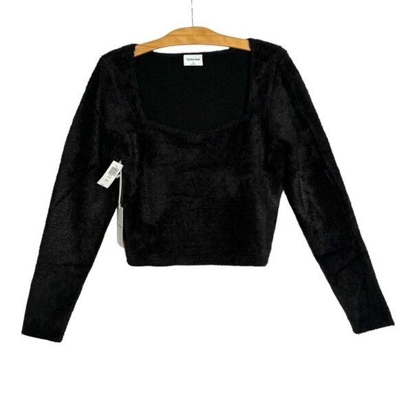 Aritzia Sunday Best Black Elsie Sweetheart Neck Fuzzy Sweater Size XL NWT - Picture 4 of 10
